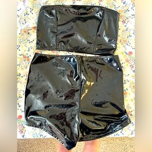 Two Piece Vinyl Tube Top & Shorts Set